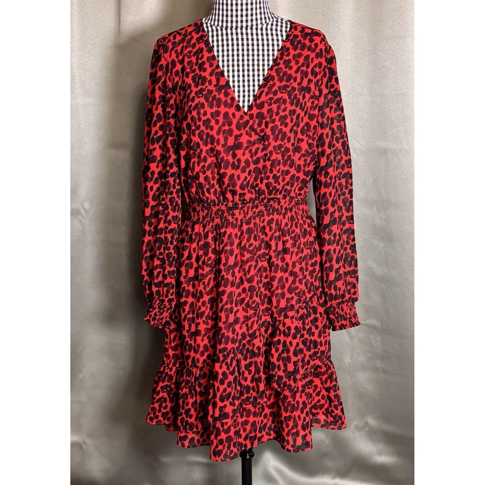 Banana Republic Red Leopard Print Long Sleeve Dress Size M NWT! $89.99